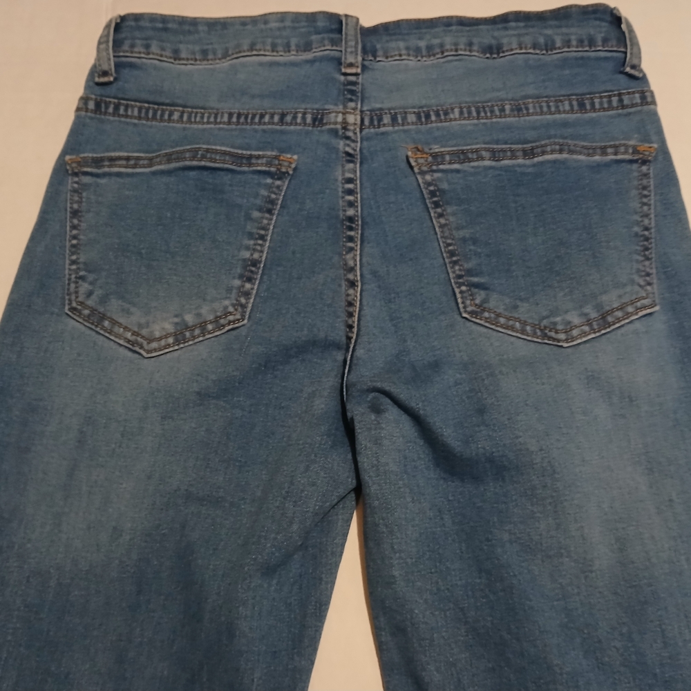 Bebe Woman's Straight Leg Mid Rise Jeans Rhinestone Size 27 Blue Denim Jeans #5A - Picture 12 of 16